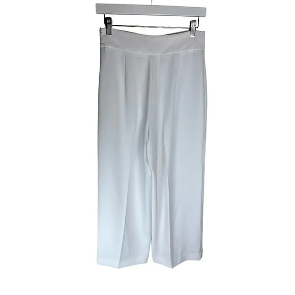Zara White Wide Leg Pleated Side Zipper Stretch Trousers Pants Women Size Small - Picture 3 of 5